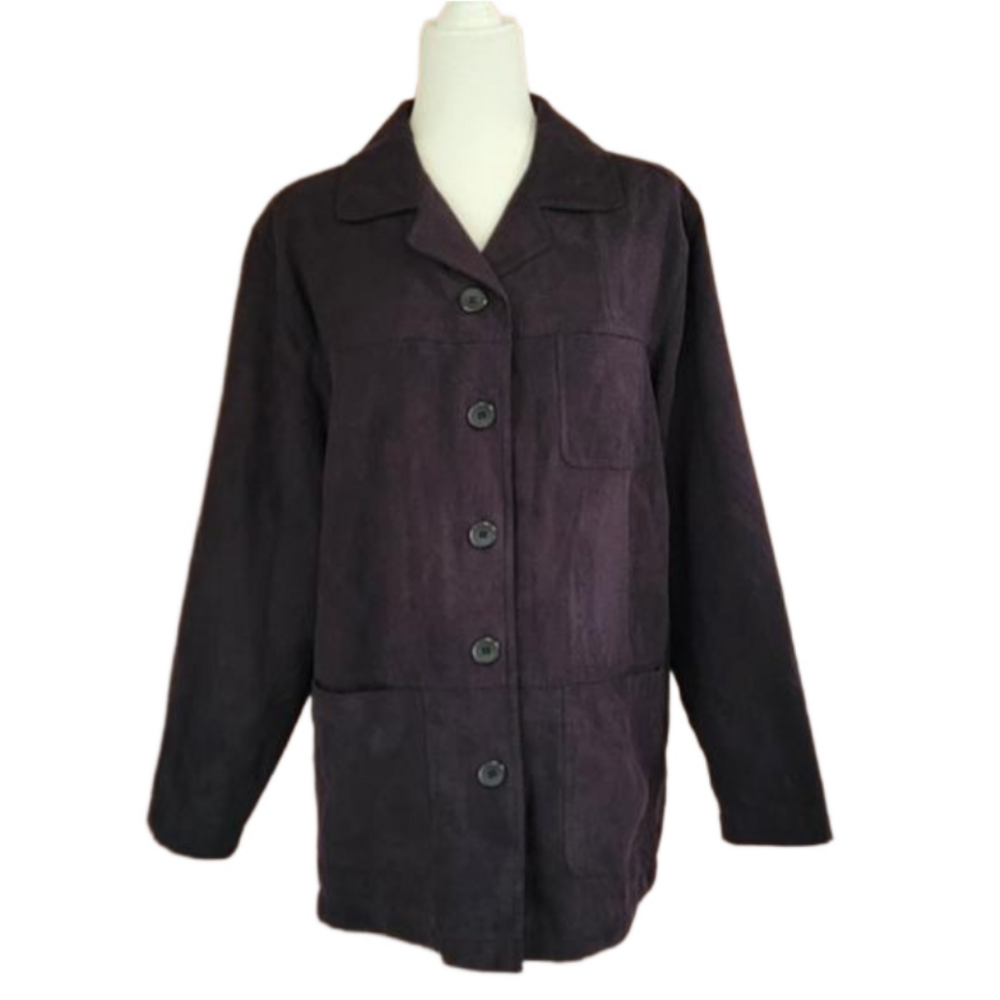 Coaco New York Buttonfront Faux Black Suede Jacket Unisex Size Womens Medium
